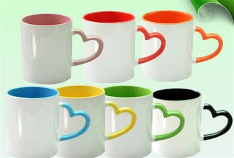 White Plain 3 Tone Heart Handle Sublimation Ceramic Mug Capacity