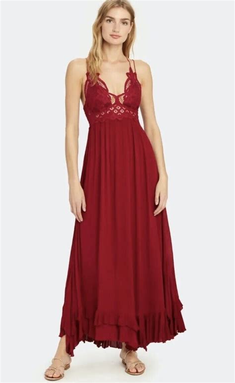 Free People Adella Maxi Slip Dress Dark Red Womens Xs… Gem