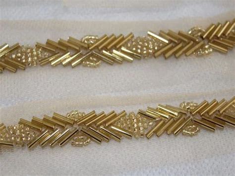 Golden Cutdana Beads Hand Work Embroidered Border