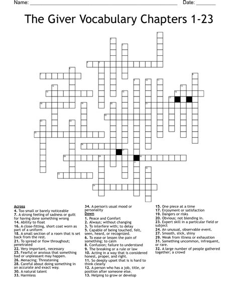 The Giver Vocabulary Chapters 1 23 Crossword WordMint