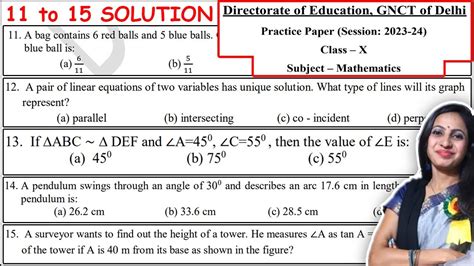 Class Maths Doe Practice Paper Solution Section A Question