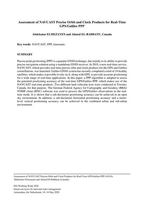 Pdf Assessment Of Navcast Precise Orbit And Clock Products For Real