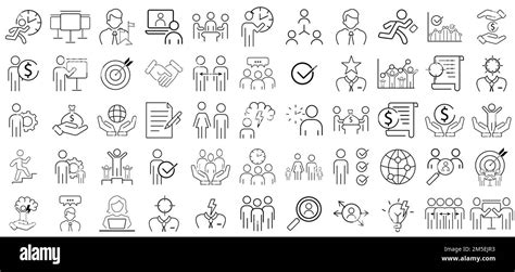 Business People Icons Set Human Resources Office Management Thin