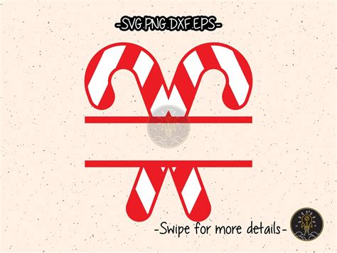 Candy Cane Christmas Split Monogram Frame Svg Cut File Cricut Etsy