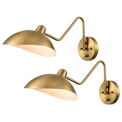 Modern Brass Wall Sconce Swing Arm Set Of 2 Claxy