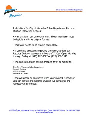 Fillable Online Cityofmenasha Wi Records Request Form The City Of