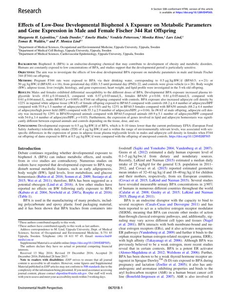 Pdf Low Dose Developmental Exposure To Bisphenol A Induces Sex