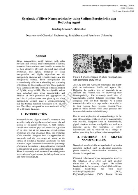 (PDF) Synthesis of Silver Nanoparticles by using Sodium Borohydride as a Reducing Agent