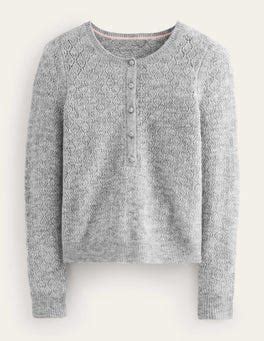 Fluffy Henley Pointelle Jumper Grey Melange Boden US