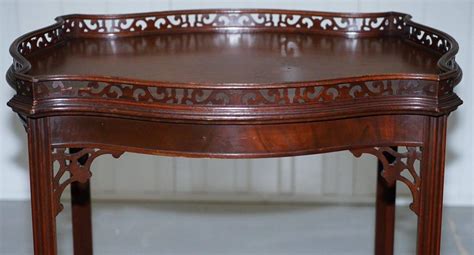 Mahogany Chinese Chippendale Silver Tea Occasional Table Fret Work Carved Famboo At 1stdibs