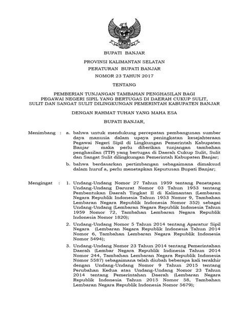 Perbup No 23 Th 2017 Tentang Pemberian Tunjangan Tmbahan Penghasilan
