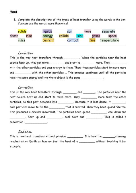Heat Transfer Worksheet Collection For Teaching And Learning Worksheets