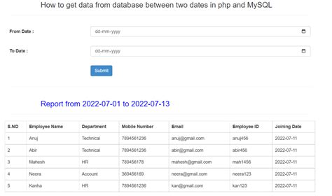 How To Get Data From The Database Between Two Dates In PHP MySQL