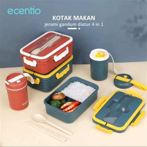 Jual ECENTIO Kotak Makan Set Dengan Cangkir Sup Sendok Set Gratis Anti