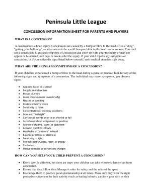 Fillable Online CONCUSSION FACT SHEET FOR PARENTS Fax Email Print