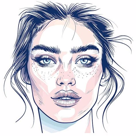 Un Dibujo De Una Mujer Con Pecas En La Cara Vector Premium