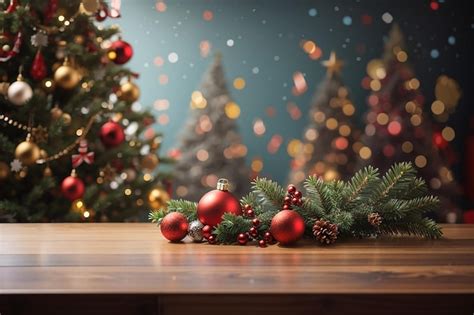 Premium Ai Image Empty Table In Front Of Christmas Tree With