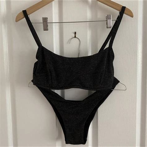 Seafolly Bikini Set Black With Gold Sparkles Gold Depop