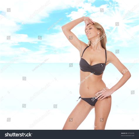 Sexy Bikini Model Over Sea Background Stock Photo 53752078 Shutterstock