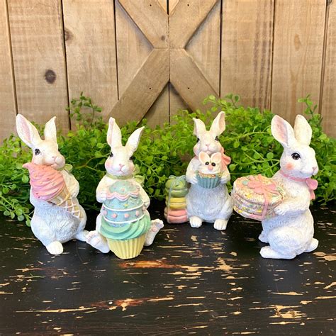 Resin Easter Bunny With Treats 6 Inches High Easter Decor Etsy