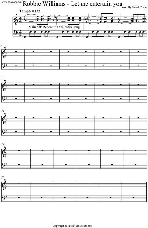 Robbie Williams Let Me Entertain You Sheet Music Pdf Free Score