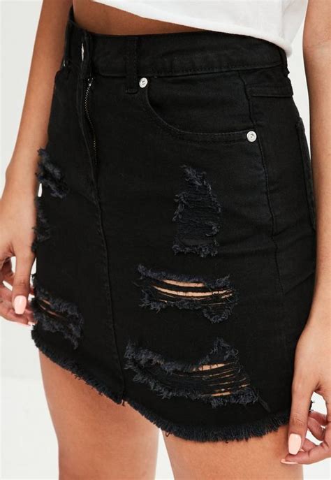 Black Distressed Denim Skirt Missguided Ireland