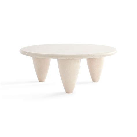 Percy Contemporary Round Stone Coffee Table With Three Legs