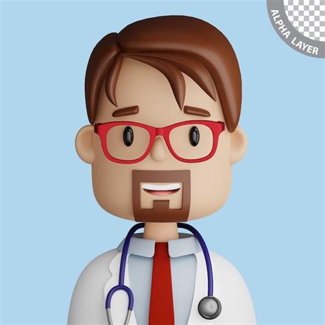 Avatar de desenho animado 3d de médico muito barbudo PSD Premium