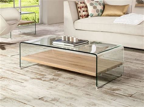 Mesa Centro En Cristal Templado Y Curvado Y Madera De Sonoma Mesa