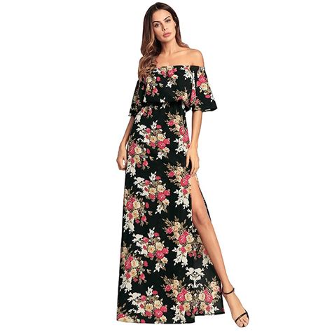 Novas Mulheres Impressão Femme Sexy Strapless Maxi Vestido de Verão