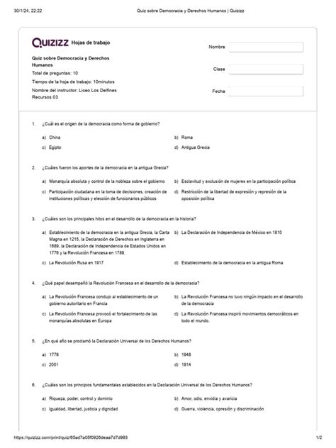 Quiz Sobre Democracia Y Derechos Humanos Quizizz Descargar Gratis Pdf Democracia