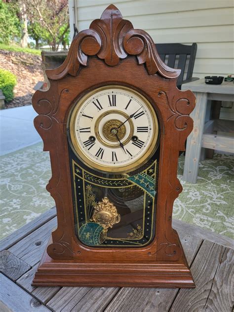 Vintage New Haven Clock Company Mantel Clock Working Frog On Pad See