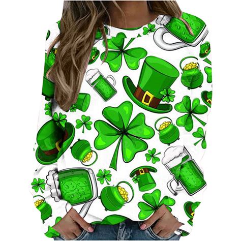 Taqqpue Long Sleeve St Patricks Day Shirts For Women Plus Size Crewneck