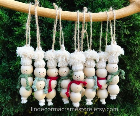 Wood Bead Snowman Ornaments Boho Christmas Ornament Handmade Wood