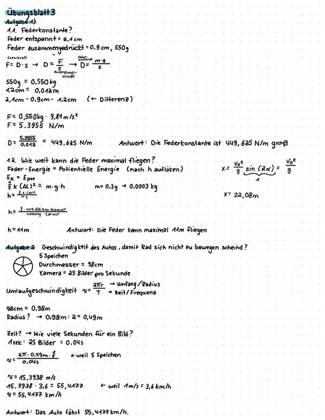 Physik Übungsblatt Übungsblatt Aufgabe 1 1 1 Federkonstante