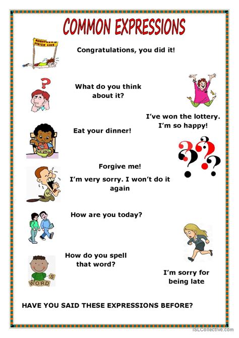 Common Expressions English Esl Worksheets Pdf Doc