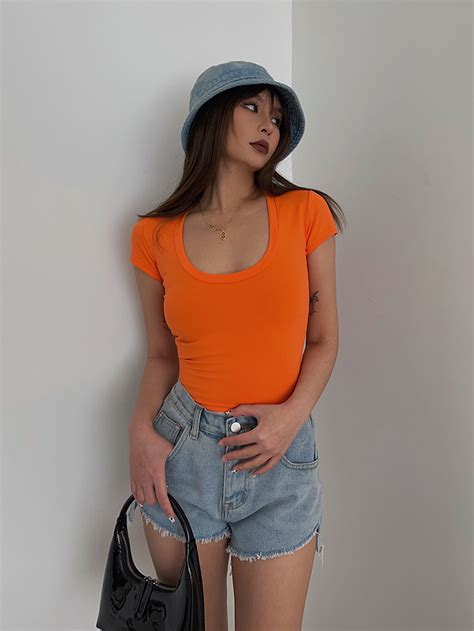 Sexy U Neck Skinny Short Sleeve T Shirt Crop Top On Luulla