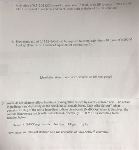 Solved A Solution Of M Koh Is Used To Neutralize Ml Chegg