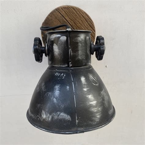 Lampa Industrialna Kinkiet Loftowy Czarny Stare Drewno Metal