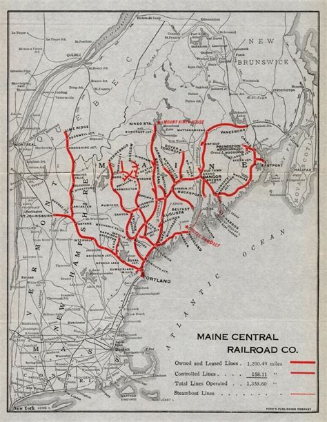 1921 Antique Maine Central Railroad System Map Vintage Railway Map 9824 ...