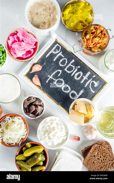 Super Healthy Probiotic Fermented Food Sources Drinks Ingredients On