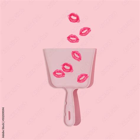 Valentines Day Creative Layout With Red Lips Kiss Print In Dustpan On