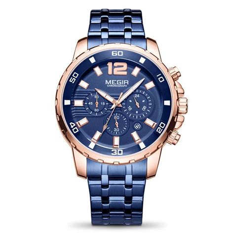 MEGIR 2068 Bleu Bronze Montre chronographe à quartz pour homme LHMIZA