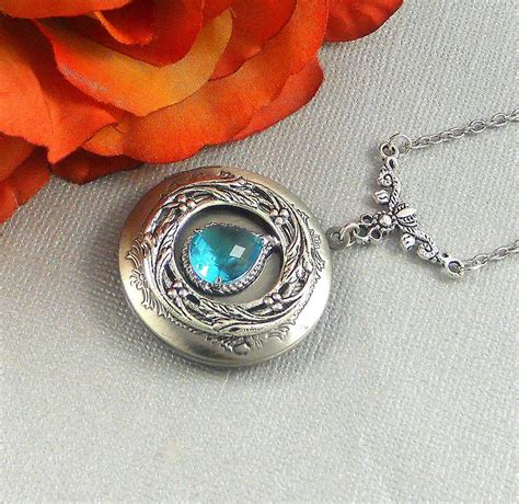 Victorian Aqua Locket Antique Silver Locket Aquamarine Locket Etsy