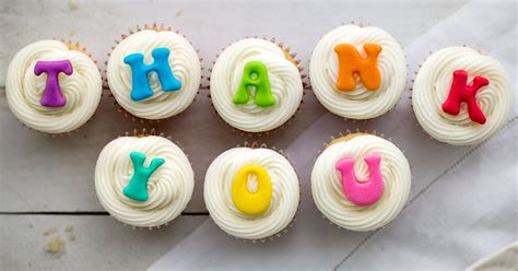 Cupcakes with thank you written in rainbow colors » MISED OUT