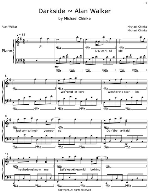 Darkside ~ Alan Walker - Sheet music for Piano