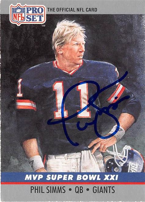 Phil Simms Autographed Football Card New York Giants 1990 Pro Set