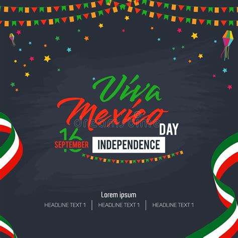 Viva Mexico Colorful Banner With Symbols Of Mexico Tacos Ponchos