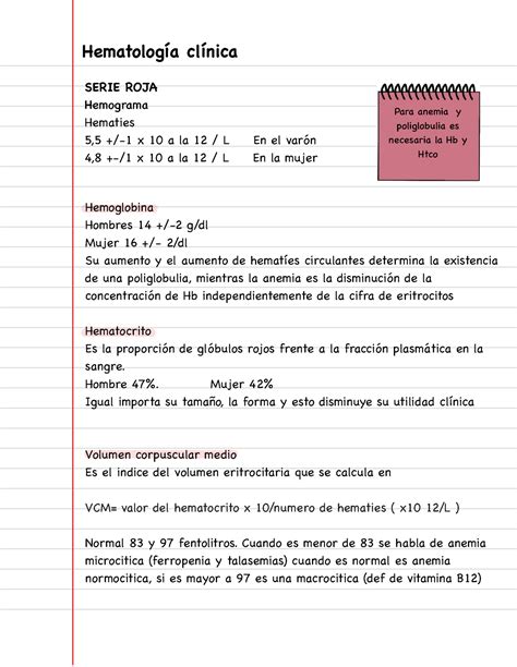 Hemograma y tiempos de coagulación Hematología clínica SERIE ROJA