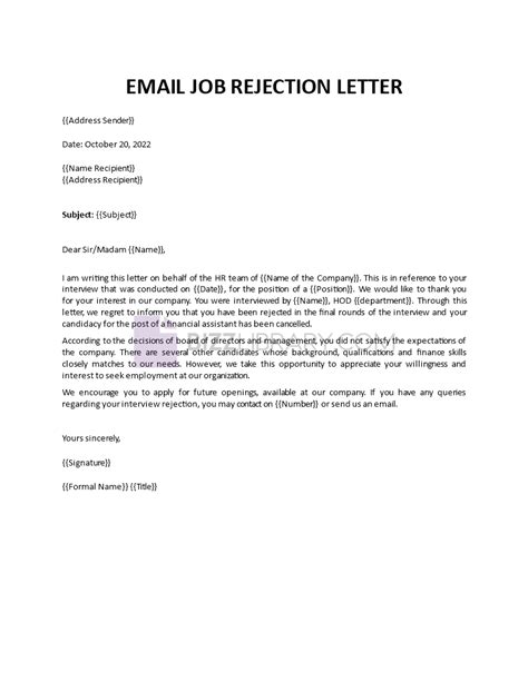 Job Rejection Email